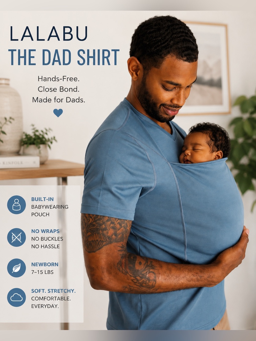 Lalabu The Dad Shirt Blue Babywearing Carrier Shirt Men’s Large